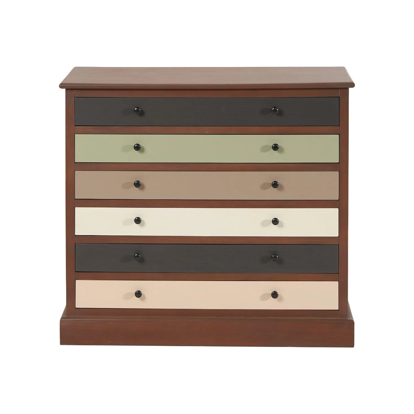 Sage Green & Neutral Pine Wood 6 Drawer Chest with Black Knob Handles – Front View | Click Style