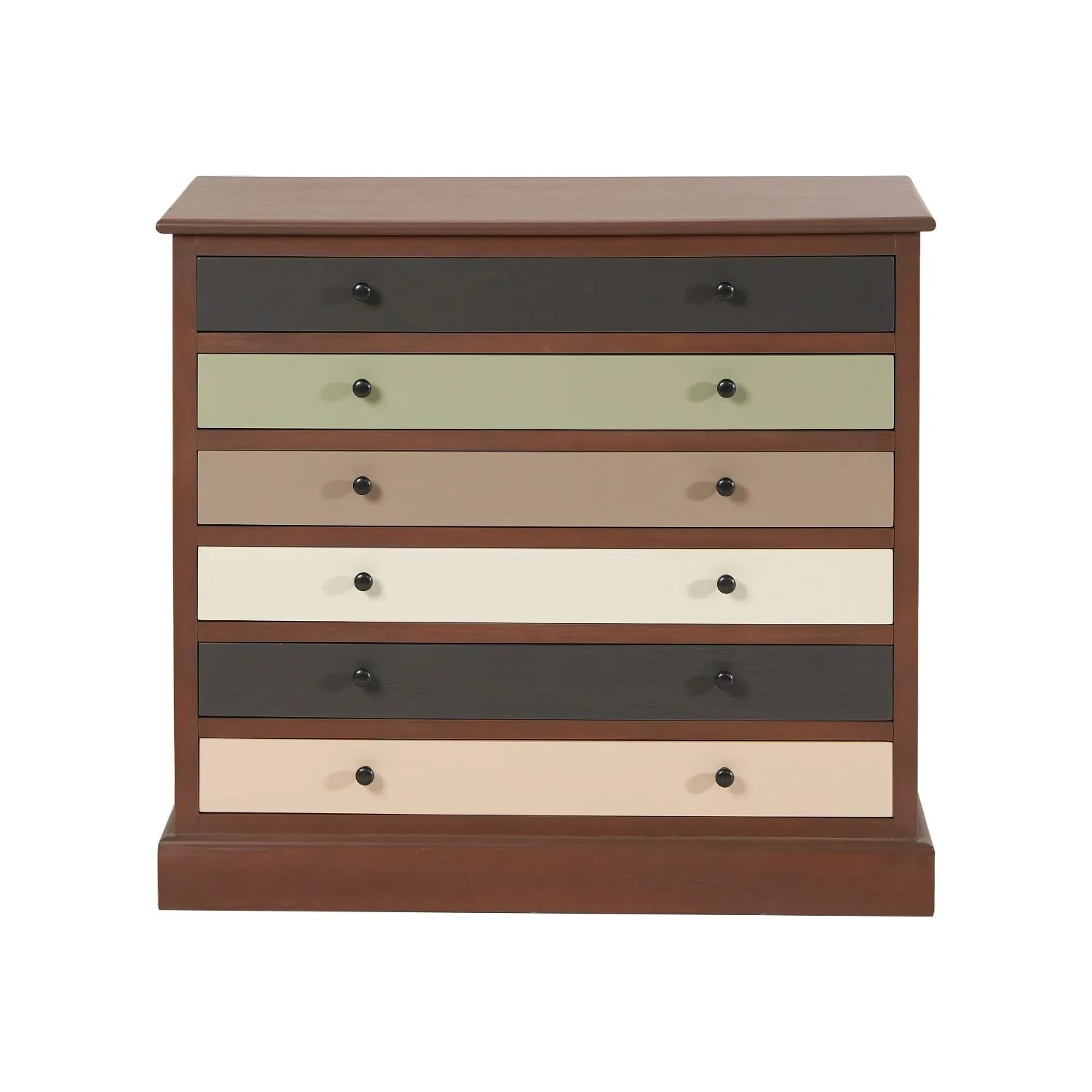 Sage Green & Neutral Pine Wood 6 Drawer Chest with Black Knob Handles – Front View | Click Style