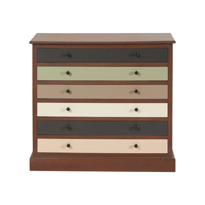Sage Green & Neutral Pine Wood 6 Drawer Chest with Black Knob Handles – Front View | Click Style