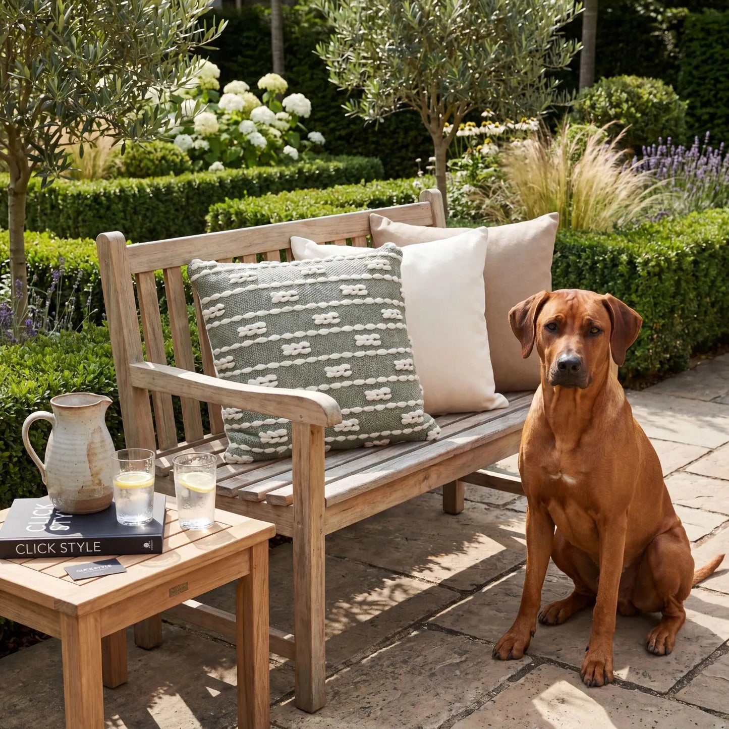 Sage Green & White Square Indoor Outdoor Cushion with Braided Bohemian Design – Recycled Weather-Resistant & Durable 45x45x10cm Textured Woven Scatter Cushion with Braided Pattern in Soft Botanical Green and White Tones | Click Style