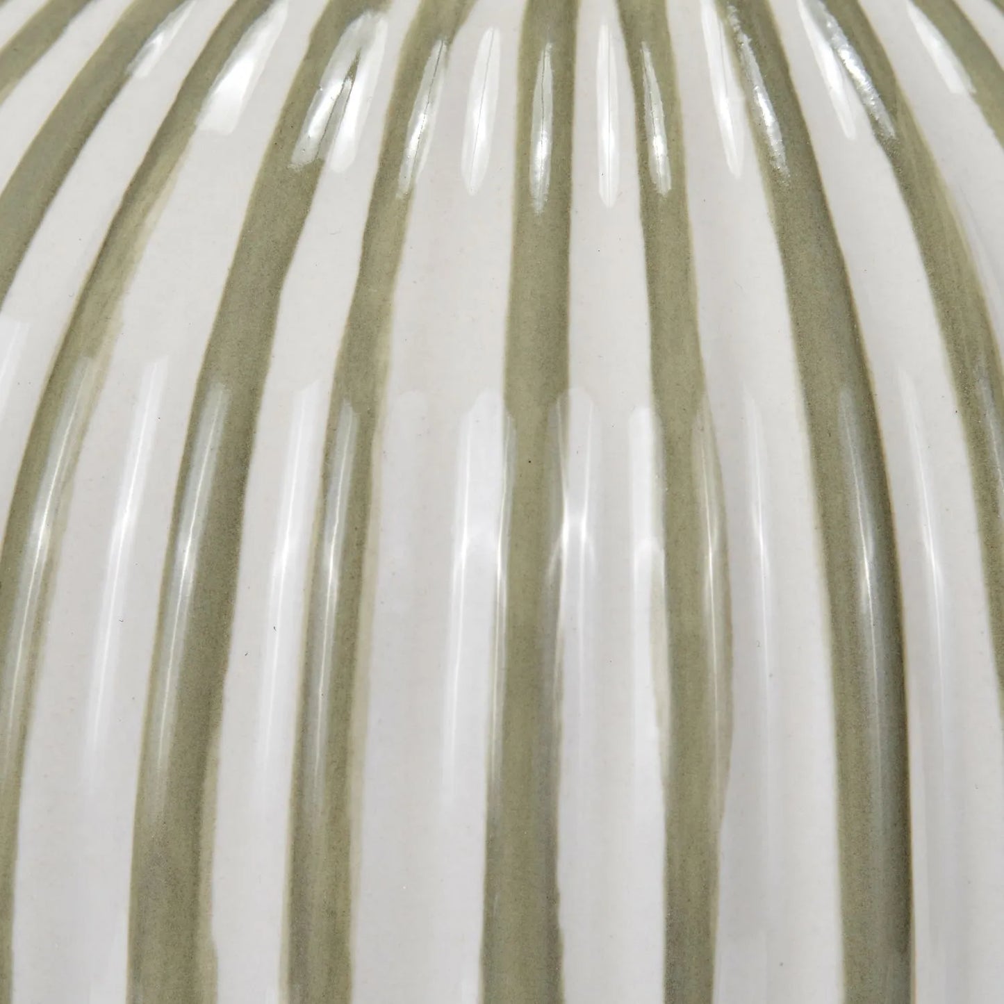 Sage Green & White Striped Ceramic Table Lamp With White Cotton Tapered Shade Ribbed Bulbous Base Bedside Light 45x30x30cm | Click Style