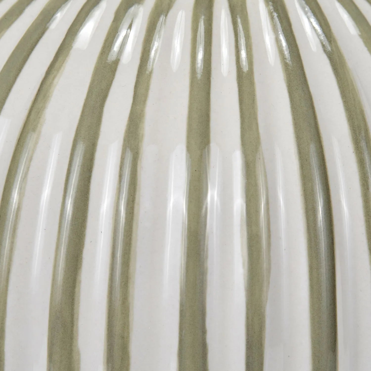 Sage Green & White Striped Ceramic Table Lamp With White Cotton Tapered Shade Ribbed Bulbous Base Bedside Light 45x30x30cm | Click Style