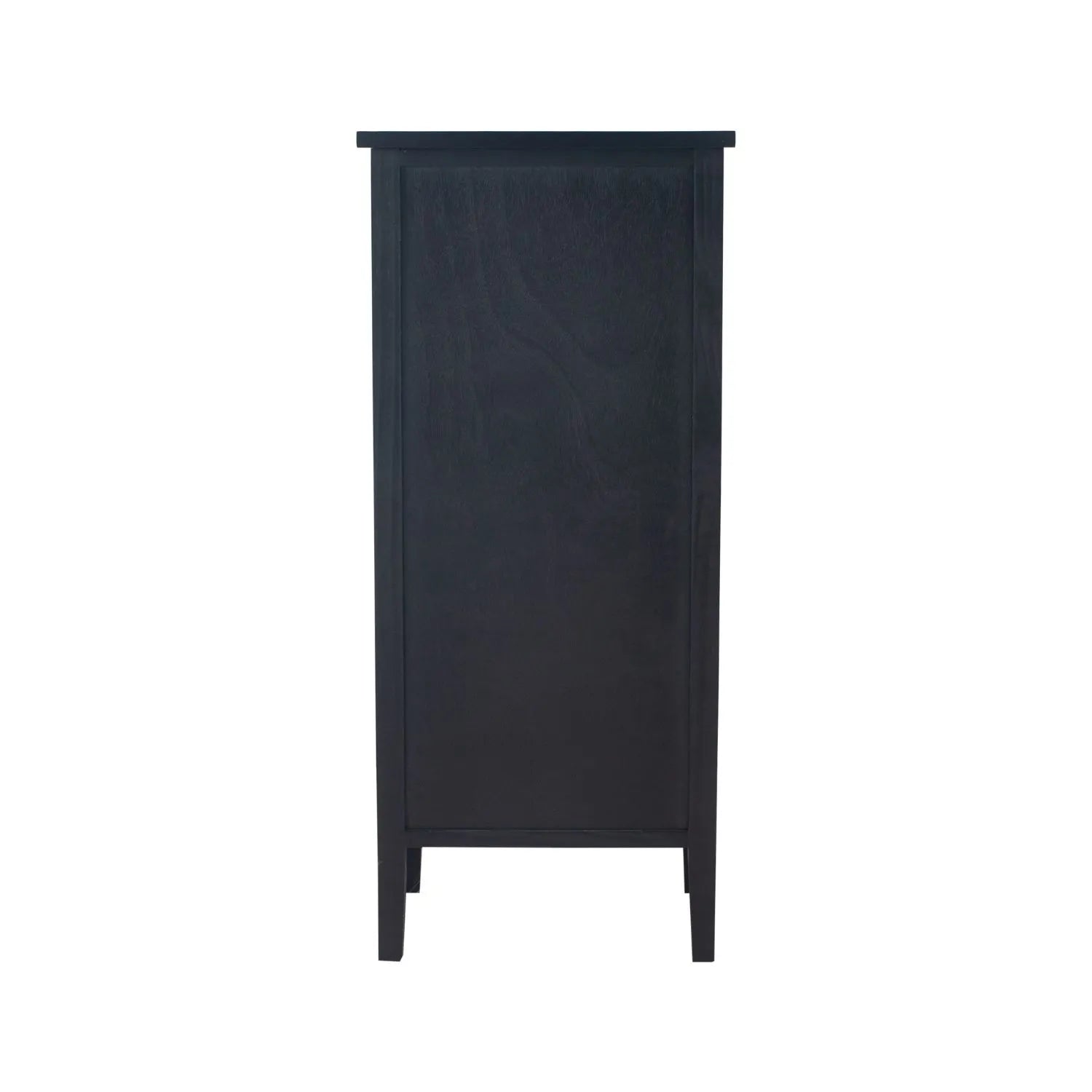 Satin Black Pine Wood 5 Drawer Tallboy Chest of Drawers with Gold Knob Handles – Narrow Wooden Tall Chest Bedroom Storage Cabinet Back View 98x43x33cm | Click Style
