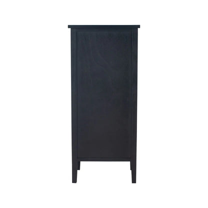 Satin Black Pine Wood 5 Drawer Tallboy Chest of Drawers with Gold Knob Handles – Narrow Wooden Tall Chest Bedroom Storage Cabinet Back View 98x43x33cm | Click Style