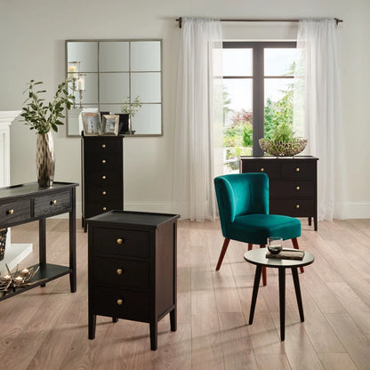 Satin Black Round Pine Wood Side Table with Tapered Tripod Legs – Wooden Occasional End Table for Living Rooms & Bedrooms 42x40x40cm – Modern Scandinavian Style Black Wood Side Table for Sofas, Armchairs, Bedside Use & Reading Corners | Click Style