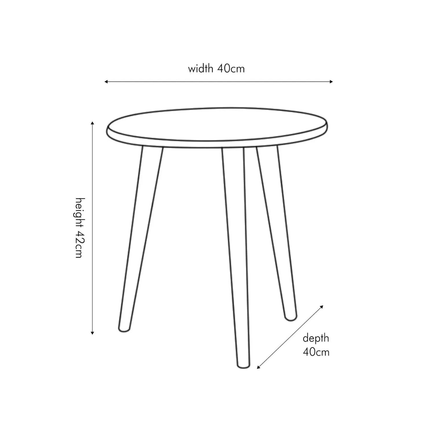 Satin Black Round Pine Wood Side Table with Tapered Tripod Legs – Wooden Occasional End Table for Living Rooms & Bedrooms Dimensions 42x40x40cm – Modern Scandinavian Style Black Wood Side Table for Sofas, Armchairs, Bedside Use & Reading Corners | Click Style