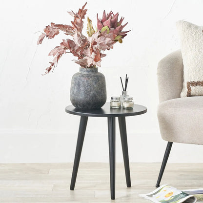 Satin Black Round Pine Wood Side Table with Tapered Tripod Legs – Wooden Occasional End Table for Living Rooms & Bedrooms 42x40x40cm – Modern Scandinavian Style Black Wood Side Table for Sofas, Armchairs, Bedside Use & Reading Corners | Click Style