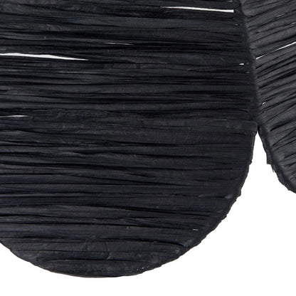 Scalloped Black Raffia Adjustable Ceiling Pendant Light with Petal-Shaped Lampshade & Wrapped Textured Finish H118xW41xD41cm - Click Style