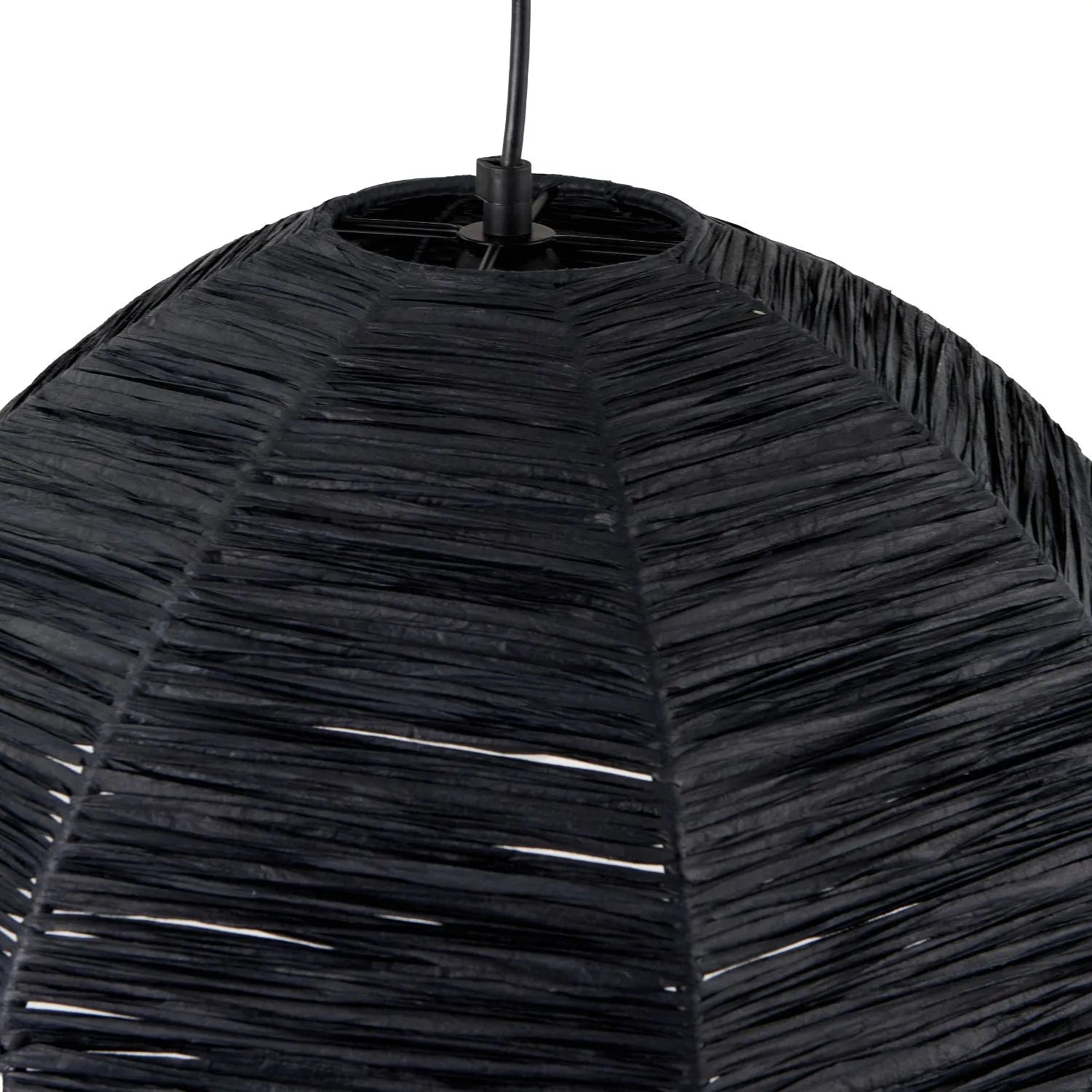 Scalloped Black Raffia Adjustable Ceiling Pendant Light with Petal-Shaped Lampshade & Wrapped Textured Finish H118xW41xD41cm - Click Style