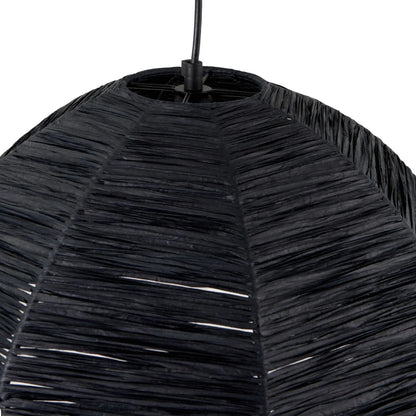 Scalloped Black Raffia Adjustable Ceiling Pendant Light with Petal-Shaped Lampshade & Wrapped Textured Finish H118xW41xD41cm - Click Style