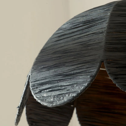 Scalloped Black Raffia Adjustable Ceiling Pendant Light with Petal-Shaped Lampshade & Wrapped Textured Finish H118xW41xD41cm - Click Style