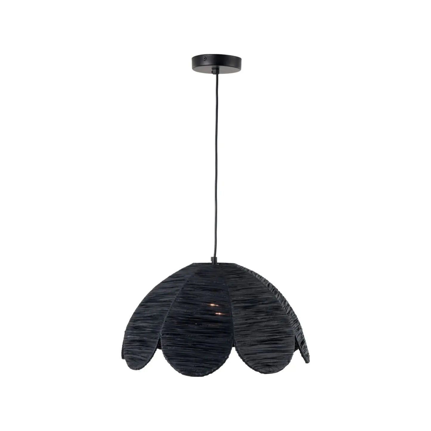 Scalloped Black Raffia Adjustable Ceiling Pendant Light with Petal-Shaped Lampshade & Wrapped Textured Finish H118xW41xD41cm - Click Style