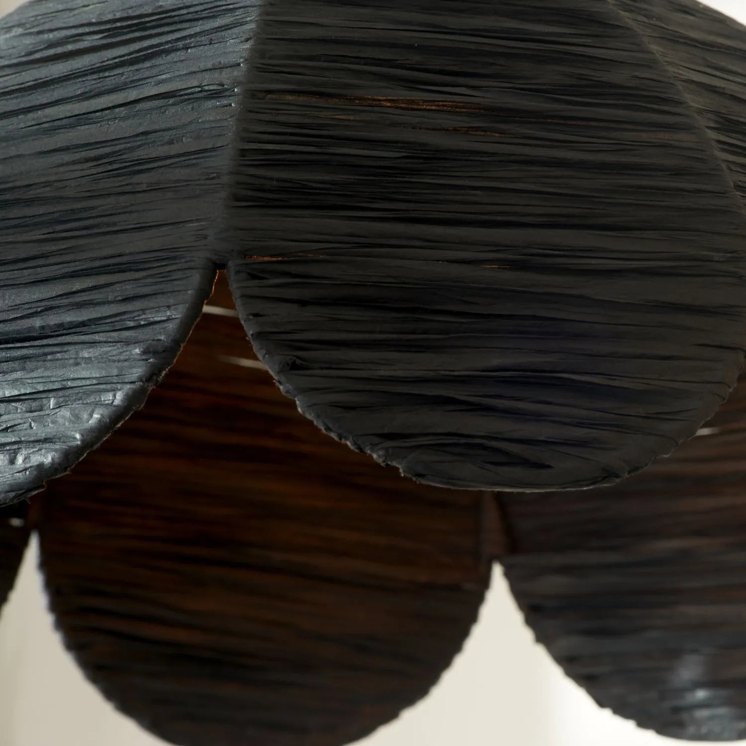 Scalloped Black Raffia Adjustable Ceiling Pendant Light with Petal-Shaped Lampshade & Wrapped Textured Finish H118xW41xD41cm - Click Style