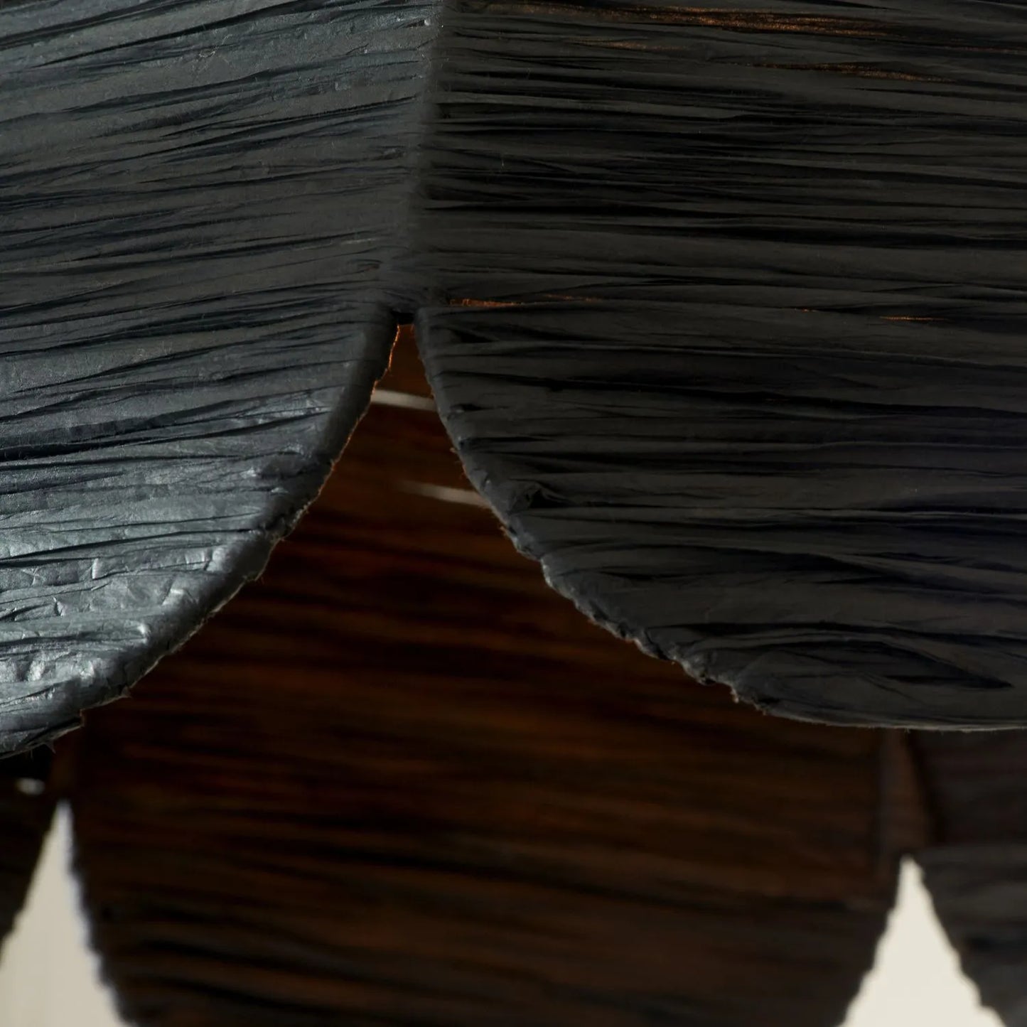 Scalloped Black Raffia Adjustable Ceiling Pendant Light with Petal-Shaped Lampshade & Wrapped Textured Finish H118xW41xD41cm