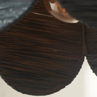 Scalloped Black Raffia Adjustable Ceiling Pendant Light with Petal-Shaped Lampshade & Wrapped Textured Finish H118xW41xD41cm - Click Style