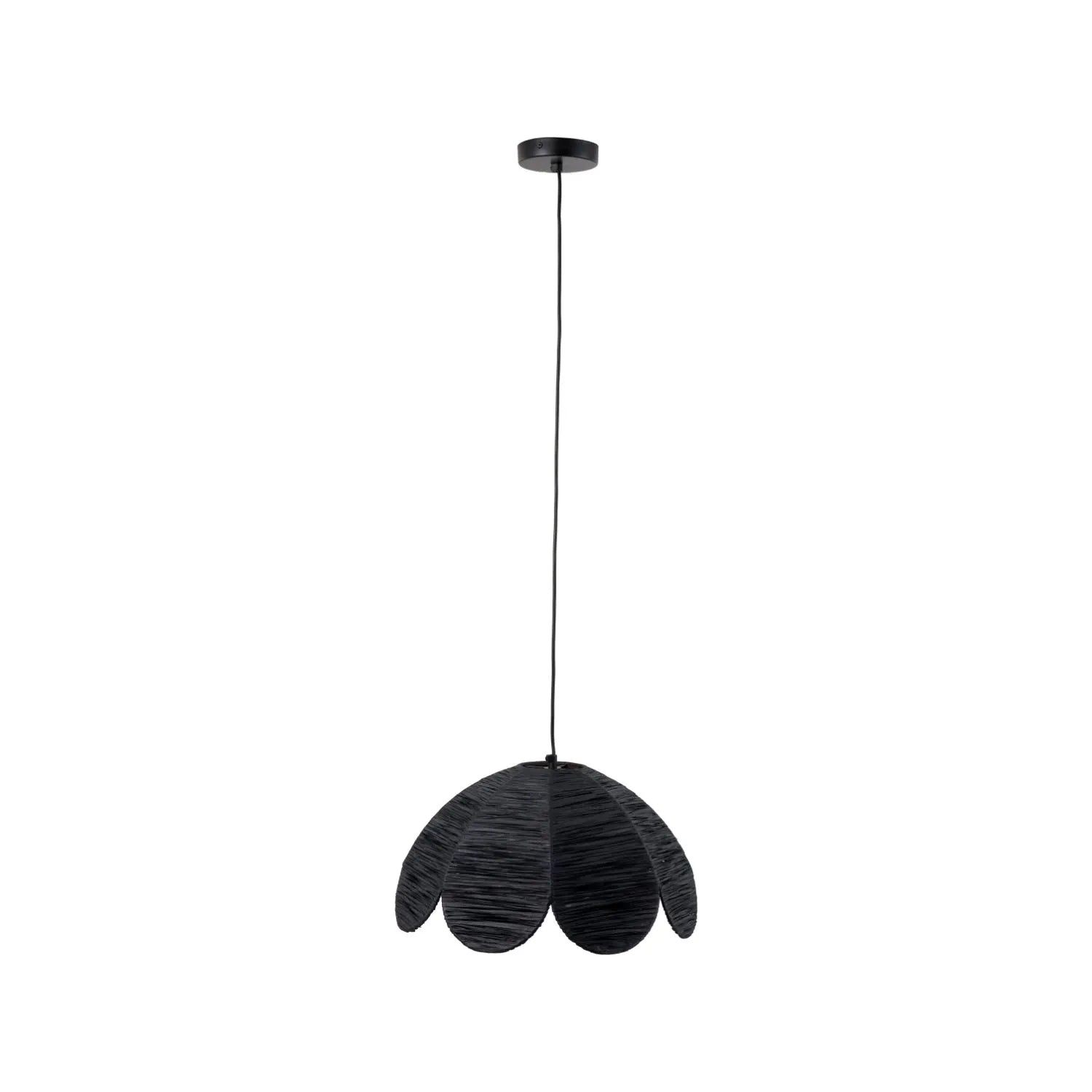 Scalloped Black Raffia Adjustable Ceiling Pendant Light with Petal-Shaped Lampshade & Wrapped Textured Finish H118xW41xD41cm - Click Style