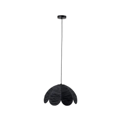 Scalloped Black Raffia Adjustable Ceiling Pendant Light with Petal-Shaped Lampshade & Wrapped Textured Finish H118xW41xD41cm - Click Style