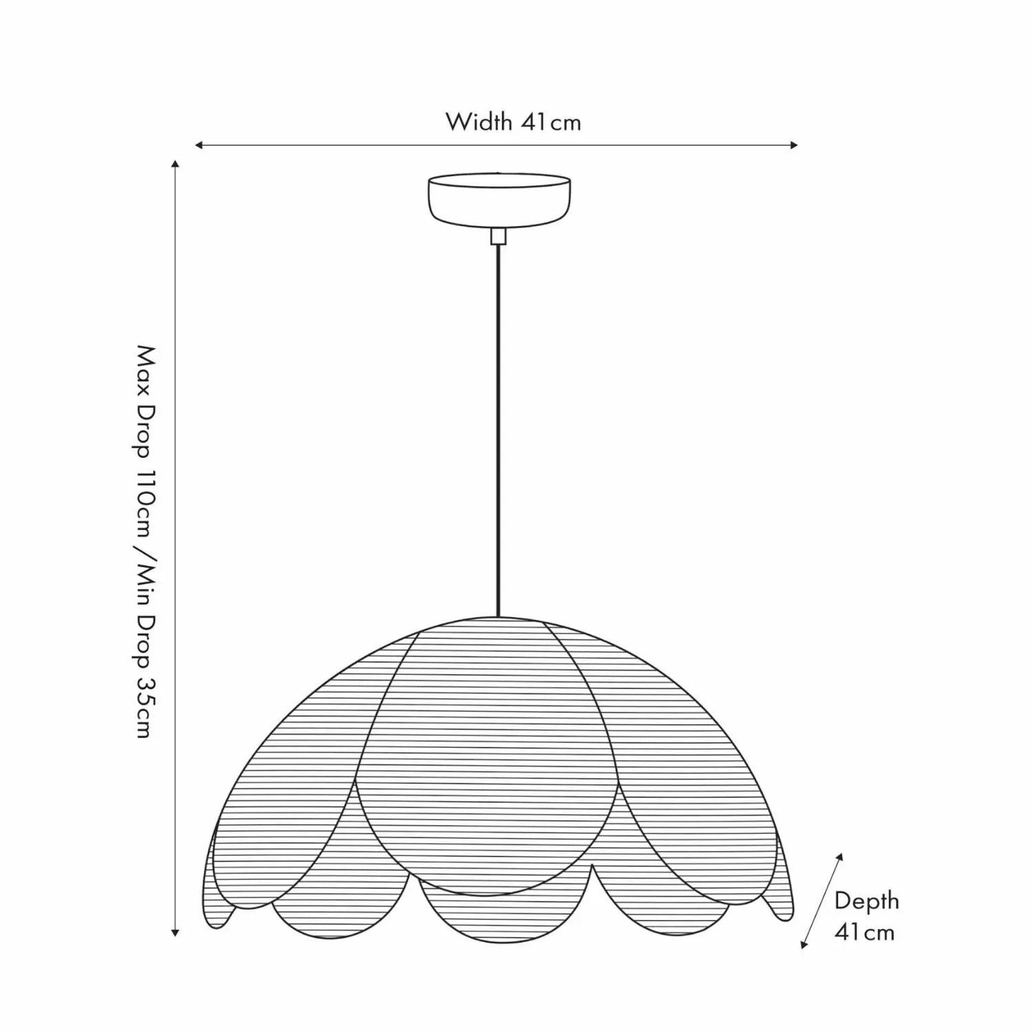 Scalloped Black Raffia Adjustable Ceiling Pendant Light with Petal-Shaped Lampshade & Wrapped Textured Finish Dimensions H118xW41xD41cm - Click Style