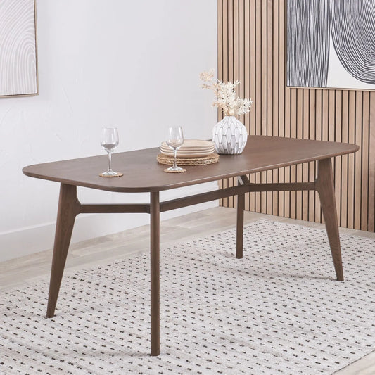 Scandinavian 6 Seater Dining Table with Retro Design in Solid Dark Ash Wood & Veneer – Rectangular Wooden Dining Table 75x180x90cm | Click Style