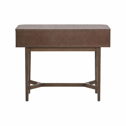 Scandinavian Retro Ribbed Dark Brown Oak 2 Drawer Console Table with Slim Gold Handles – Mid Century Style Fluted Wooden Hallway Console Table with Curved Edges, Ribbed Drawer Fronts, Storage Drawers and Tapered Legs Back View 80x100x38cm | Click Style