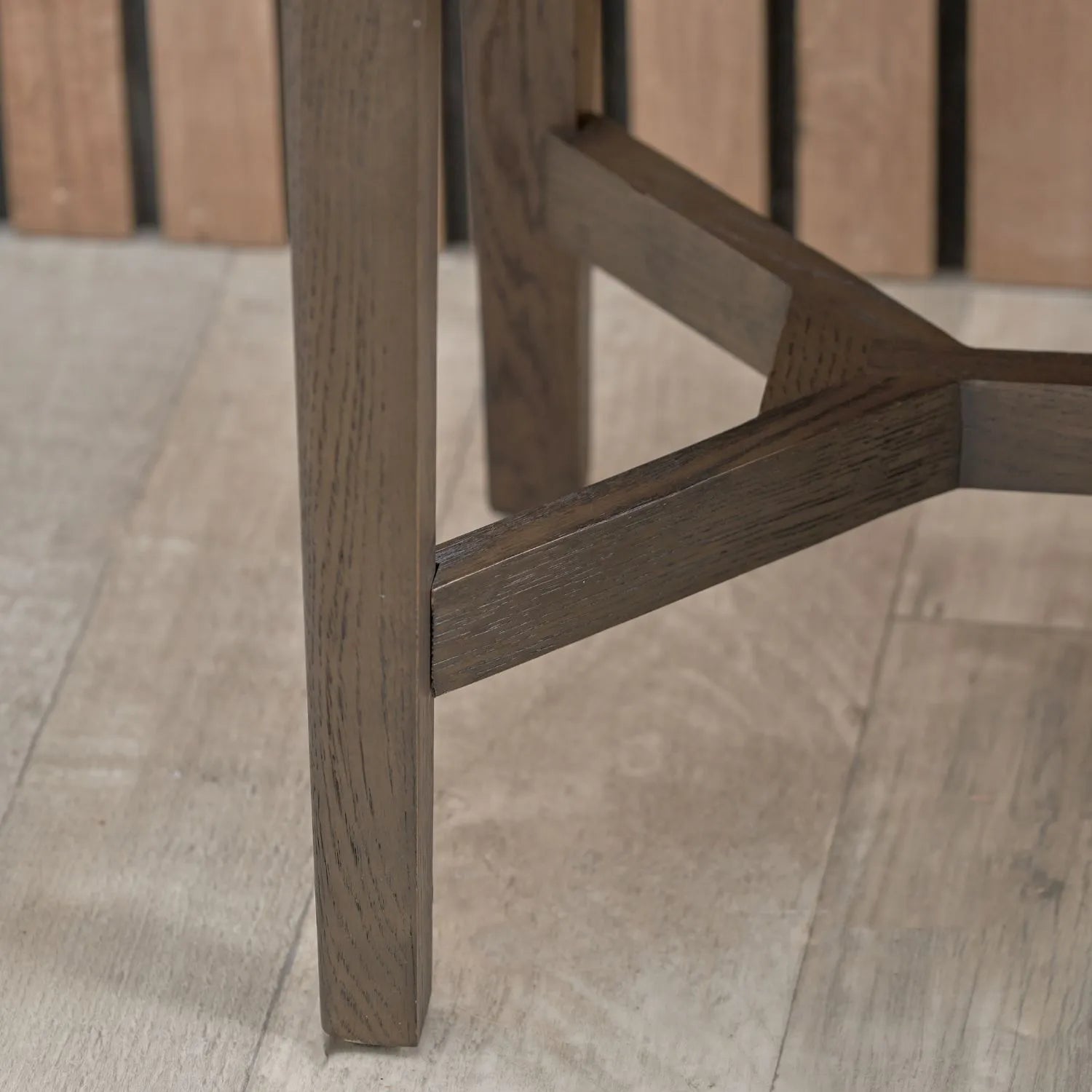 Scandinavian Retro Ribbed Dark Brown Oak Wood 1 Drawer Wooden Side Table with Slim Gold Handle, Curved Edges, Tapered Legs and Angular Cross Brace – Bedside Table 65x56x38cm | Click Style