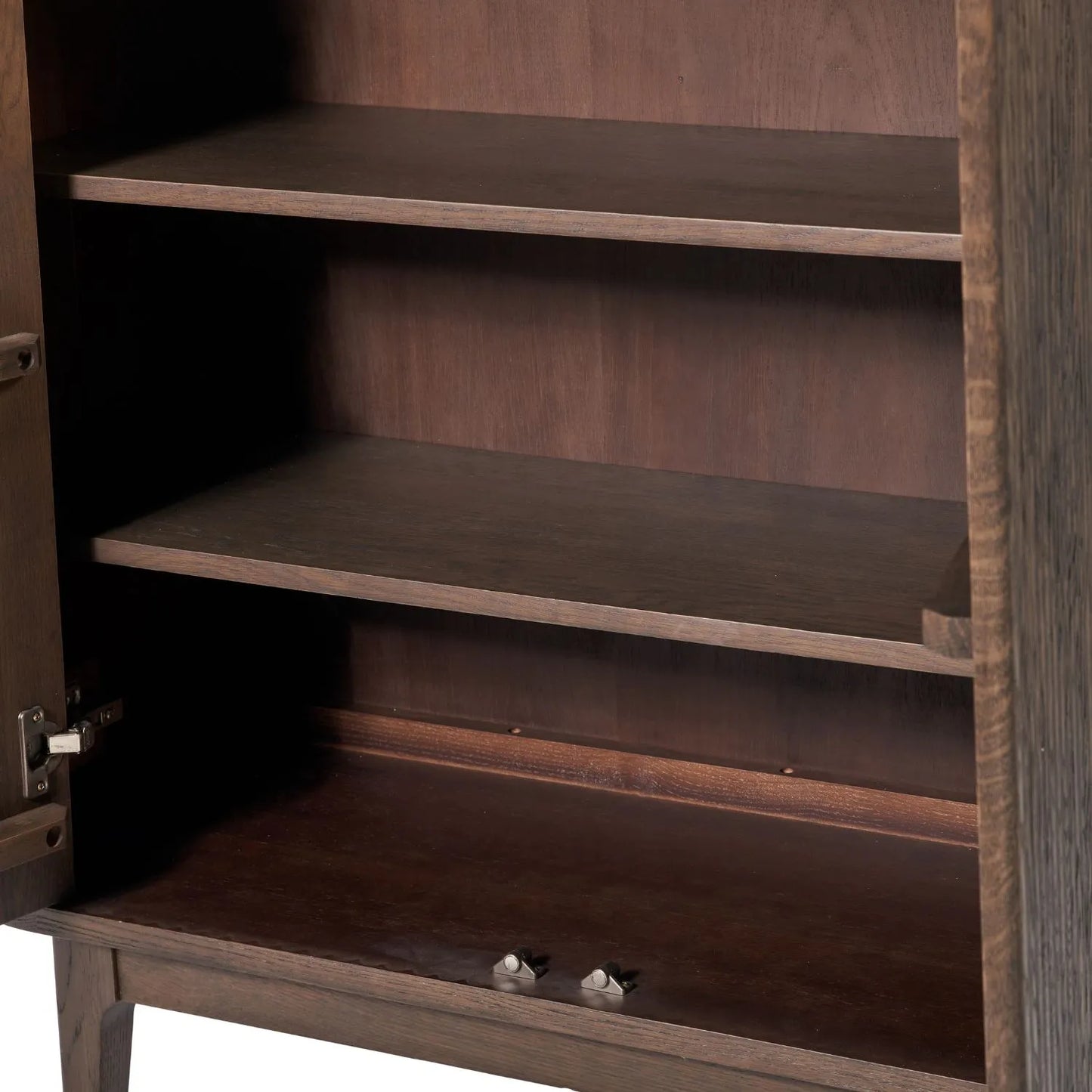 Scandinavian Retro Ribbed Dark Brown Oak Wood 2 Door Bar Cabinet with Slim Gold Handles – Mid Century Style Fluted Oak Drinks Cabinet with Tapered Legs, Home Bar Storage Cabinet for Living Room 100x100x38cm | Click Style