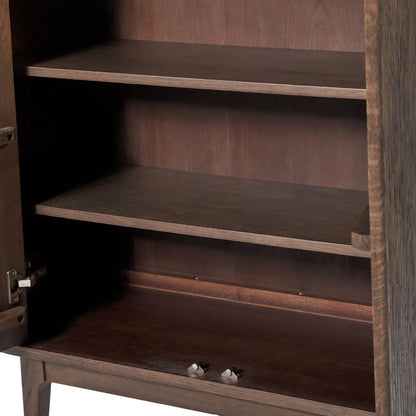 Scandinavian Retro Ribbed Dark Brown Oak Wood 2 Door Bar Cabinet with Slim Gold Handles – Mid Century Style Fluted Oak Drinks Cabinet with Tapered Legs, Home Bar Storage Cabinet for Living Room 100x100x38cm | Click Style