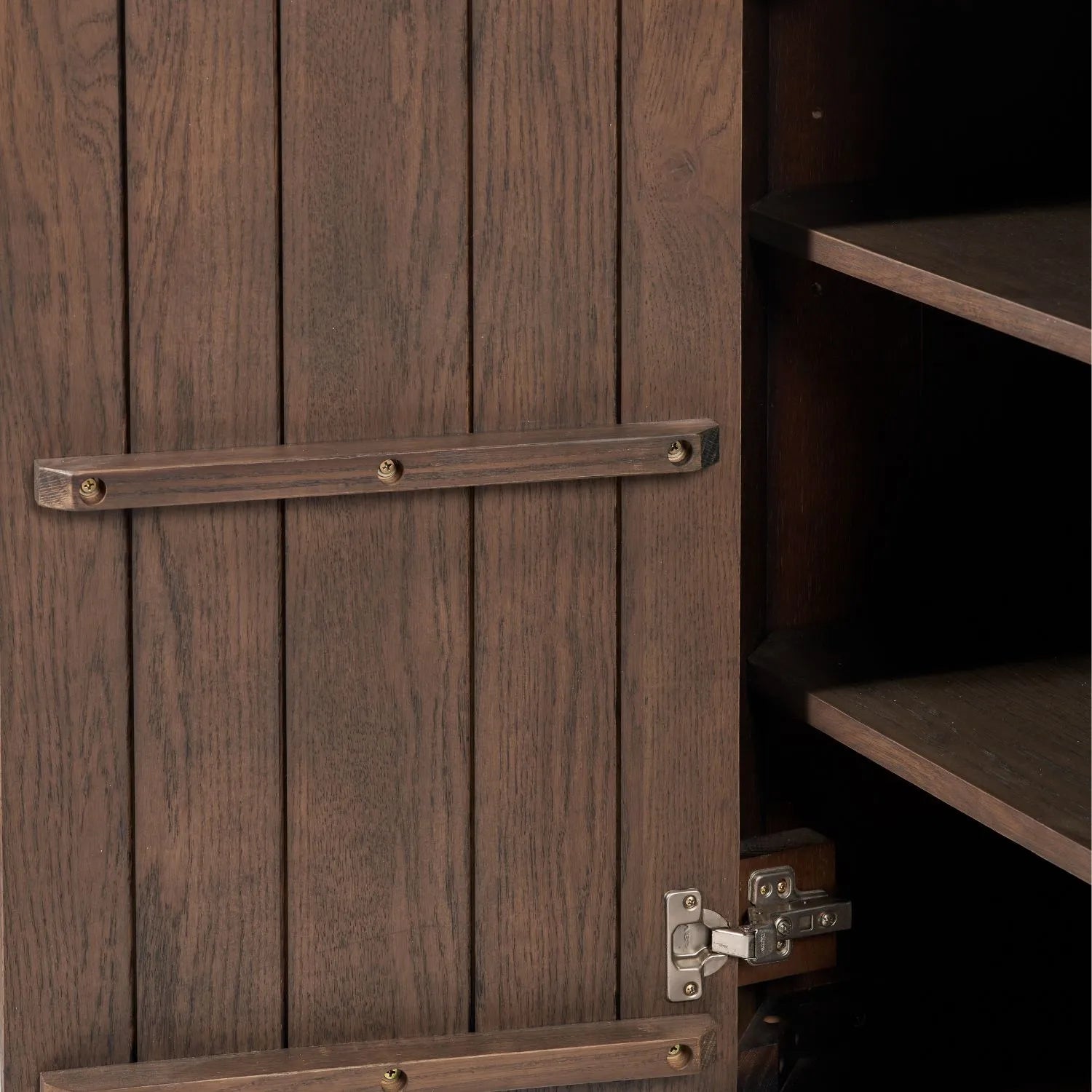 Scandinavian Retro Ribbed Dark Brown Oak Wood 2 Door Bar Cabinet with Slim Gold Handles – Mid Century Style Fluted Oak Drinks Cabinet with Tapered Legs, Home Bar Storage Cabinet for Living Room 100x100x38cm | Click Style
