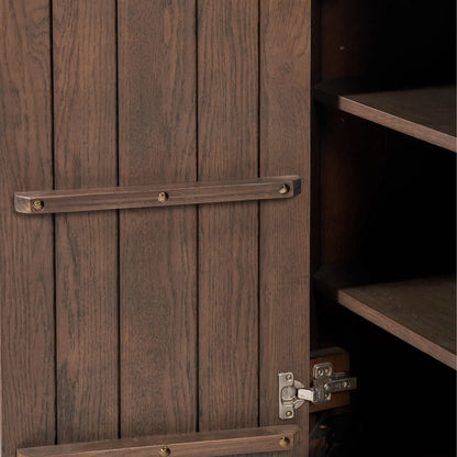 Scandinavian Retro Ribbed Dark Brown Oak Wood 2 Door Bar Cabinet with Slim Gold Handles – Mid Century Style Fluted Oak Drinks Cabinet with Tapered Legs, Home Bar Storage Cabinet for Living Room 100x100x38cm | Click Style