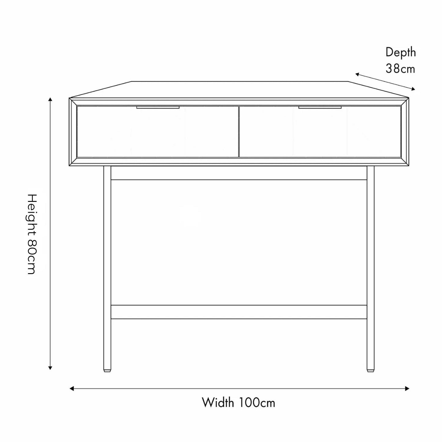 Scandinavian Two Tone Chevron Oak & Black 2 Drawer Console Table with Herringbone Veneer Front, Slim Black Metal Legs & Clean Rectangular Frame – Modern Wooden Hallway Console Table with Storage Drawers for Living Rooms & Hallways Dimensions 80x100x38cm | Click Style
