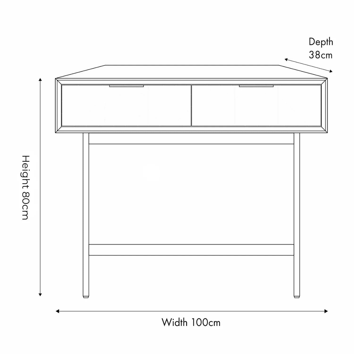 Scandinavian Two Tone Chevron Oak & Black 2 Drawer Console Table with Herringbone Veneer Front, Slim Black Metal Legs & Clean Rectangular Frame – Modern Wooden Hallway Console Table with Storage Drawers for Living Rooms & Hallways Dimensions 80x100x38cm | Click Style