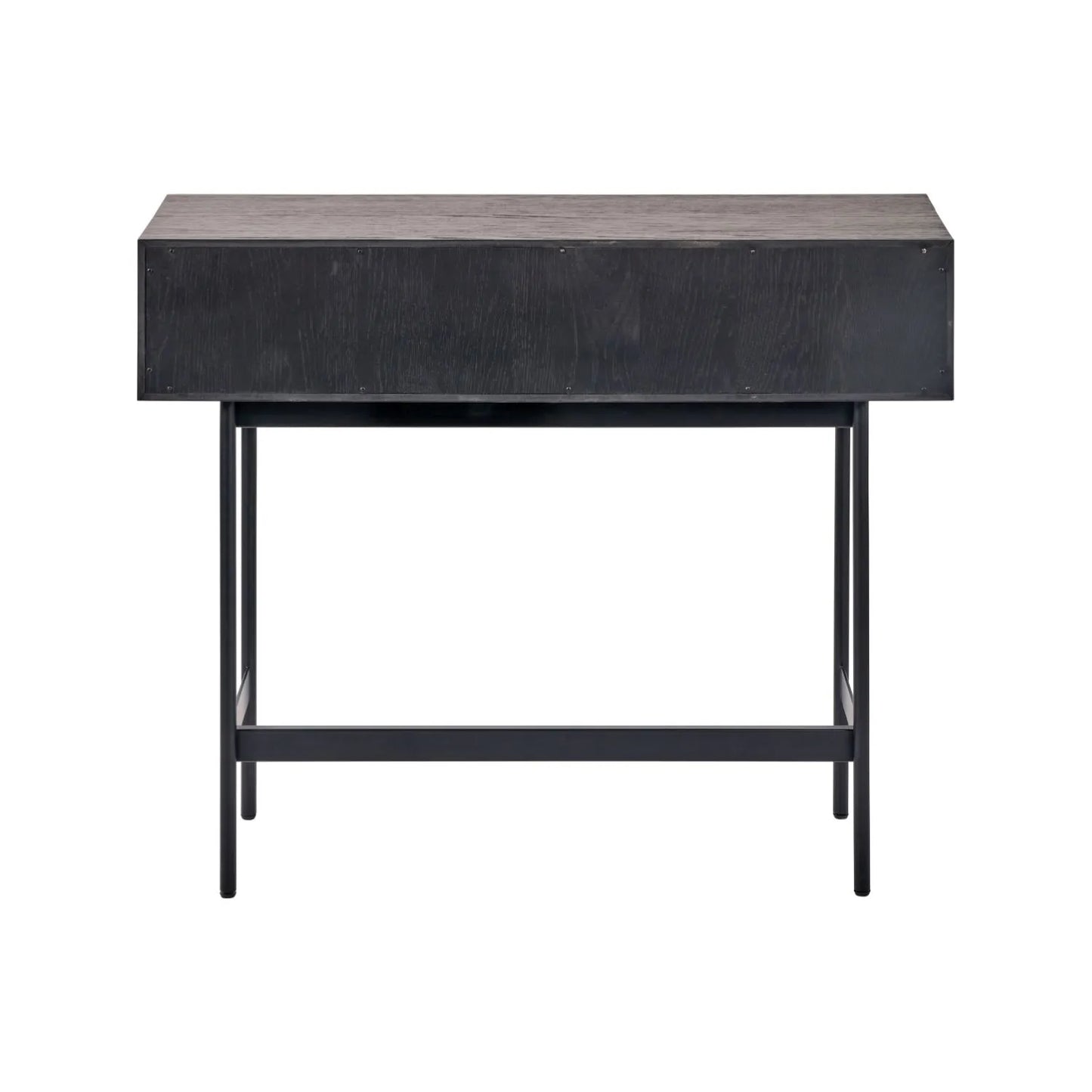 Scandinavian Two Tone Chevron Oak & Black 2 Drawer Console Table with Herringbone Veneer Front, Slim Black Metal Legs & Clean Rectangular Frame – Modern Wooden Hallway Console Table with Storage Drawers for Living Rooms & Hallways 80x100x38cm | Click Style