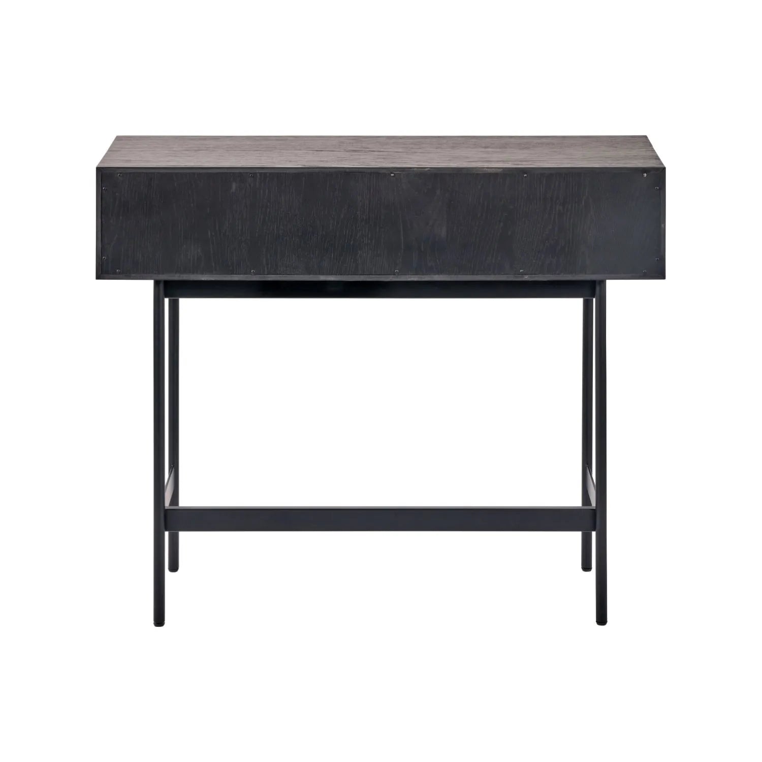 Scandinavian Two Tone Chevron Oak & Black 2 Drawer Console Table with Herringbone Veneer Front, Slim Black Metal Legs & Clean Rectangular Frame – Modern Wooden Hallway Console Table with Storage Drawers for Living Rooms & Hallways 80x100x38cm | Click Style