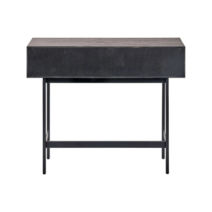Scandinavian Two Tone Chevron Oak & Black 2 Drawer Console Table with Herringbone Veneer Front, Slim Black Metal Legs & Clean Rectangular Frame – Modern Wooden Hallway Console Table with Storage Drawers for Living Rooms & Hallways 80x100x38cm | Click Style