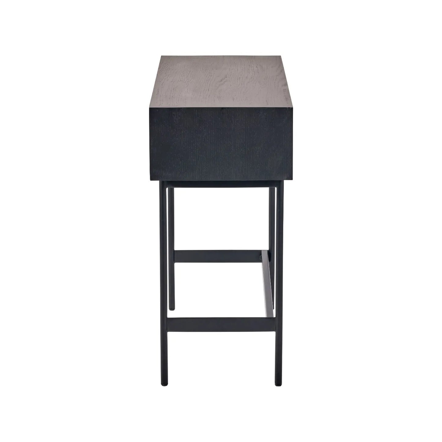 Scandinavian Two Tone Chevron Oak & Black 2 Drawer Console Table with Herringbone Veneer Front, Slim Black Metal Legs & Clean Rectangular Frame – Modern Wooden Hallway Console Table with Storage Drawers for Living Rooms & Hallways 80x100x38cm | Click Style