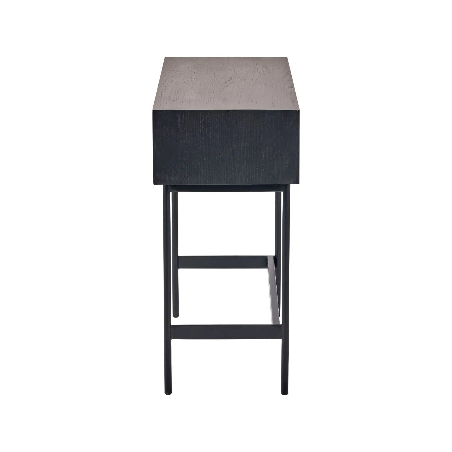 Scandinavian Two Tone Chevron Oak & Black 2 Drawer Console Table with Herringbone Veneer Front, Slim Black Metal Legs & Clean Rectangular Frame – Modern Wooden Hallway Console Table with Storage Drawers for Living Rooms & Hallways 80x100x38cm | Click Style