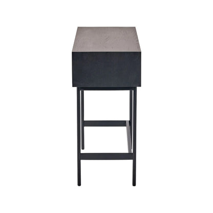 Scandinavian Two Tone Chevron Oak & Black 2 Drawer Console Table with Herringbone Veneer Front, Slim Black Metal Legs & Clean Rectangular Frame – Modern Wooden Hallway Console Table with Storage Drawers for Living Rooms & Hallways 80x100x38cm | Click Style