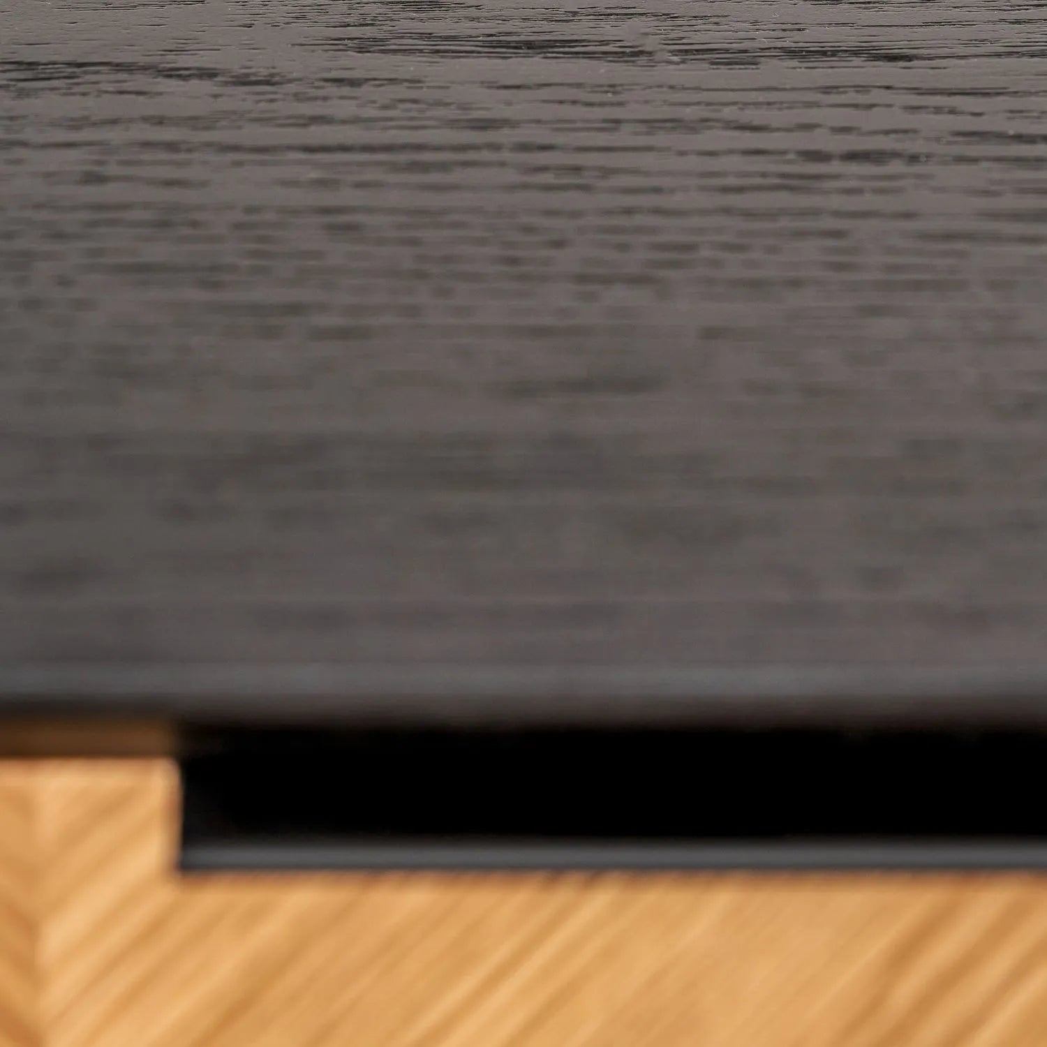 Scandinavian Two Tone Chevron Oak & Black 2 Drawer Console Table with Herringbone Veneer Front, Slim Black Metal Legs & Clean Rectangular Frame – Modern Wooden Hallway Console Table with Storage Drawers for Living Rooms & Hallways 80x100x38cm | Click Style
