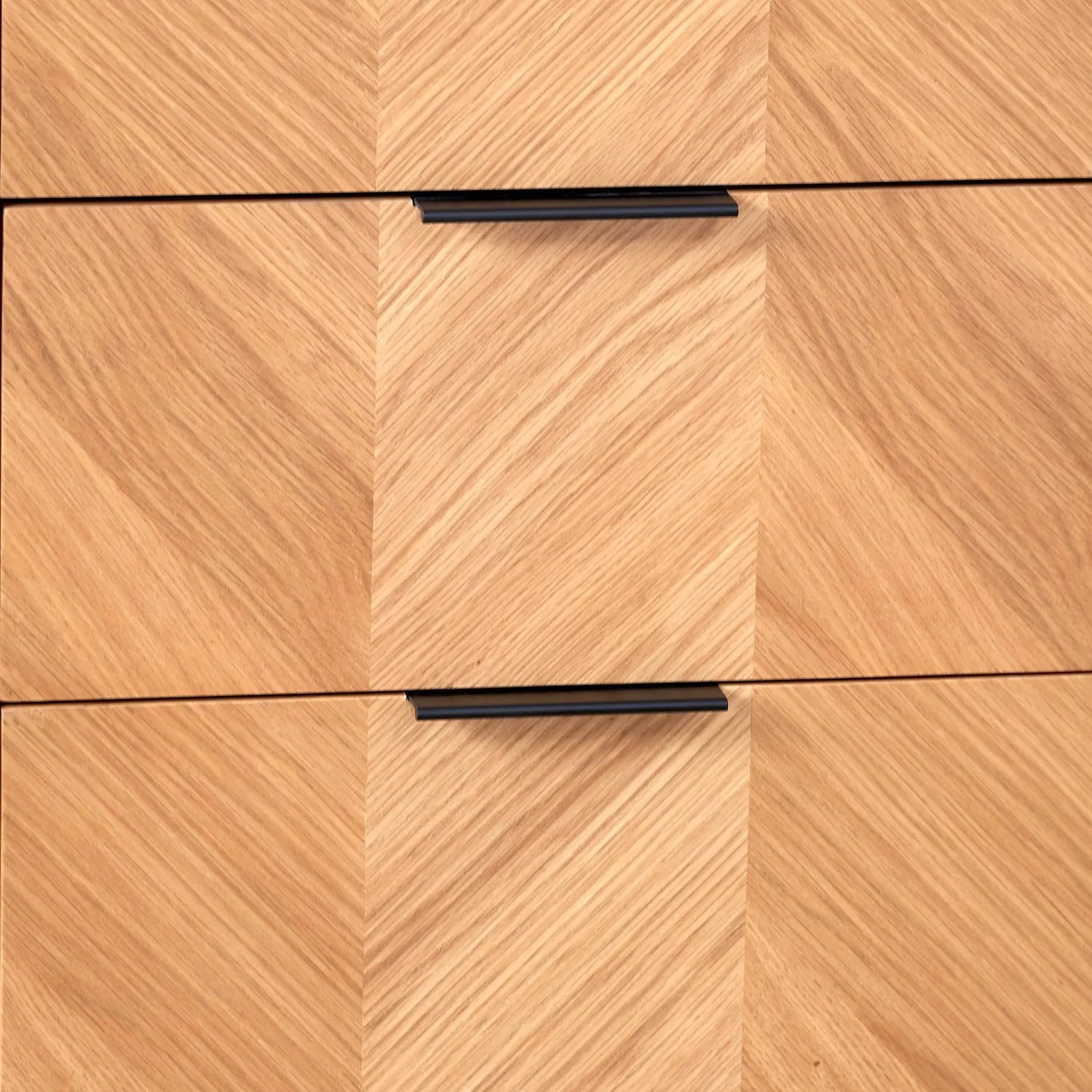 Scandinavian Two Tone Chevron Oak & Black Wood 2 Door 3 Drawer Sideboard with Herringbone Veneer Doors – Modern Scandi Storage Cabinet with Slim Black Metal Handles, Black Frame & Legs, Wooden Buffet Sideboard for Living Room, Dining Room & Hallway 80x140x43cm | Click Style
