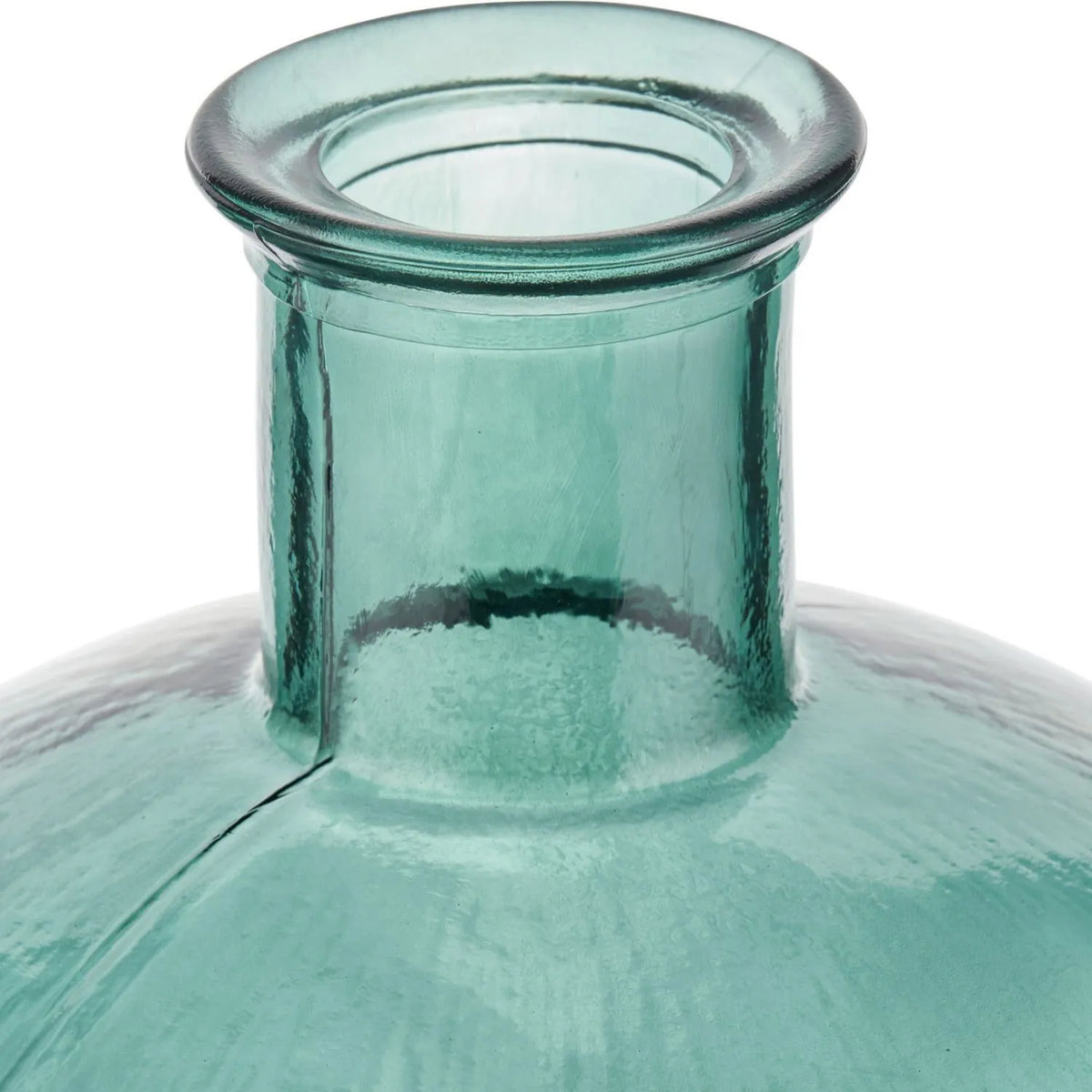 Sea Green Recycled Glass Ribbed Vase with Bulbous Shape & Narrow Neck – Large Floor Standing Vase 42x34x34cm – Narrow Neck & Rolled Rim Close-Up | Click Style