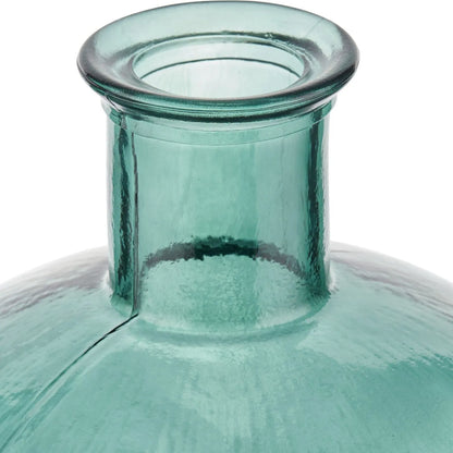 Sea Green Recycled Glass Ribbed Vase with Bulbous Shape & Narrow Neck – Large Floor Standing Vase 42x34x34cm – Narrow Neck & Rolled Rim Close-Up | Click Style