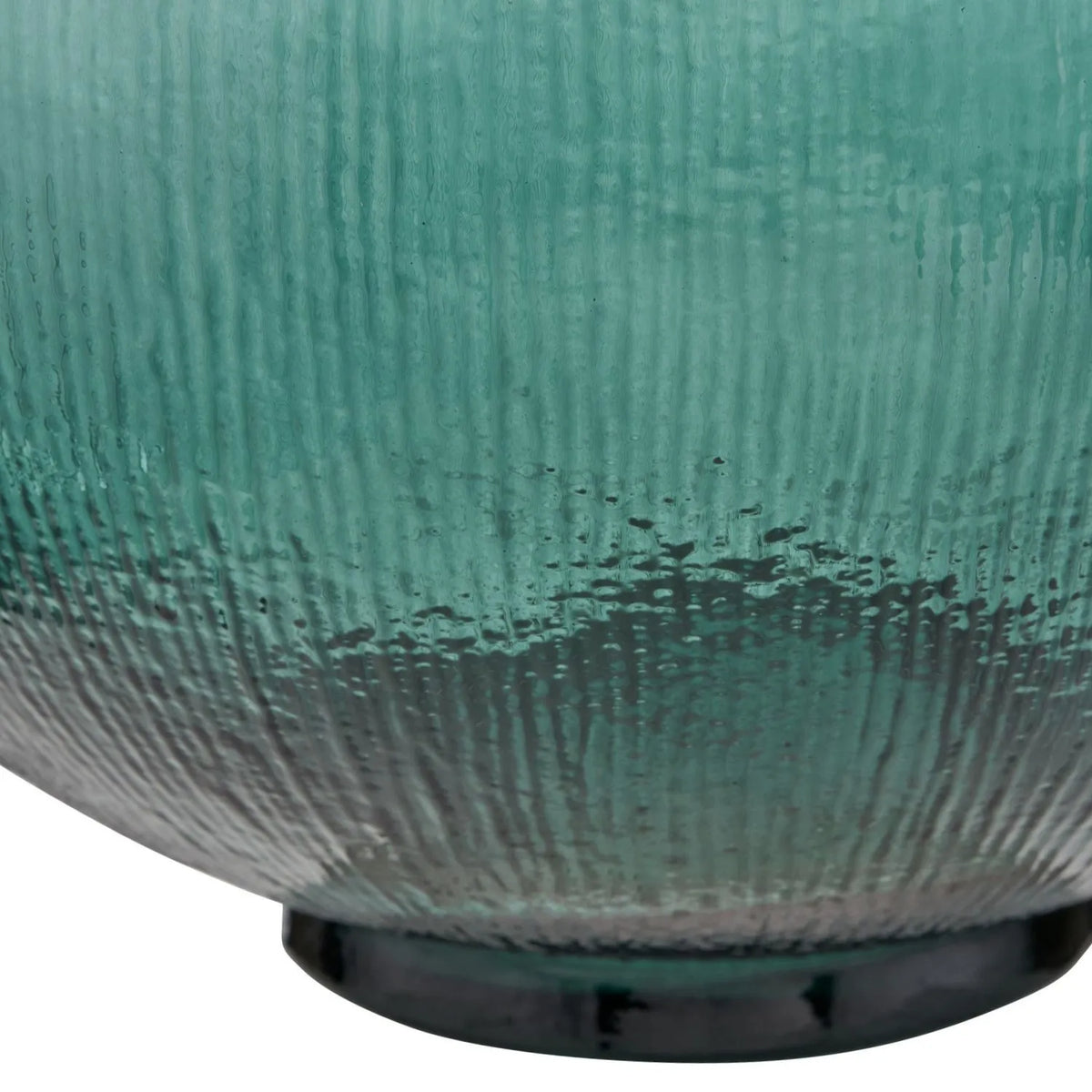 Sea Green Recycled Glass Ribbed Vase with Bulbous Shape & Narrow Neck – Large Floor Standing Vase 42x34x34cm – Ribbed Glass Base Close-Up | Click Style