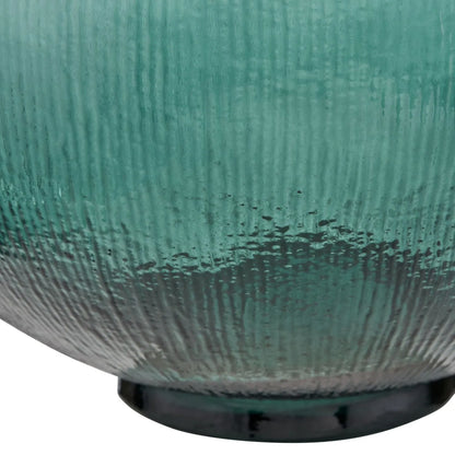 Sea Green Recycled Glass Ribbed Vase with Bulbous Shape & Narrow Neck – Large Floor Standing Vase 42x34x34cm – Ribbed Glass Base Close-Up | Click Style