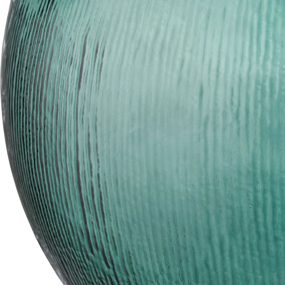 Sea Green Recycled Glass Ribbed Vase with Bulbous Shape & Narrow Neck – Large Floor Standing Vase 42x34x34cm – Ribbed Glass Side Detail | Click Style