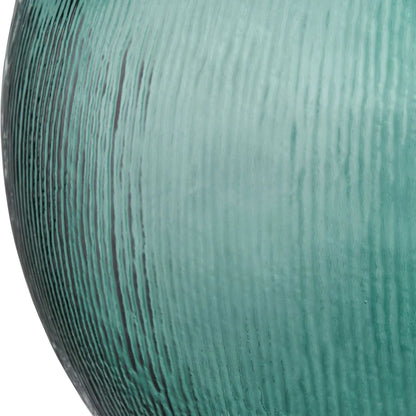 Sea Green Recycled Glass Ribbed Vase with Bulbous Shape & Narrow Neck – Large Floor Standing Vase 42x34x34cm – Ribbed Glass Side Detail | Click Style