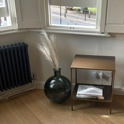 Sea Green Recycled Glass Ribbed Vase with Bulbous Shape & Narrow Neck – Large Floor Standing Vase 42x34x34cm – Customer Photo Styled with Pampas in a Real Home | Click Style