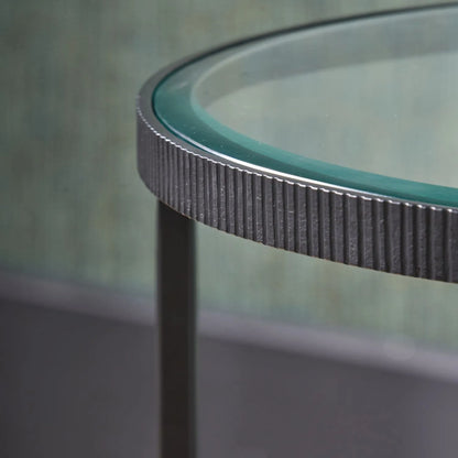 Set Of 2 Black Half Moon Glass Coffee Tables With Bevelled Glass Tops & Black Metal Frame | Click Style