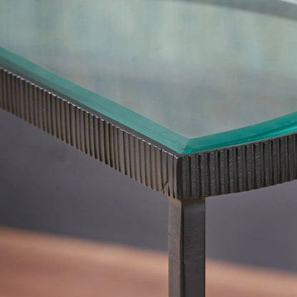 Set Of 2 Black Half Moon Glass Coffee Tables With Bevelled Glass Tops & Black Metal Frame | Click Style