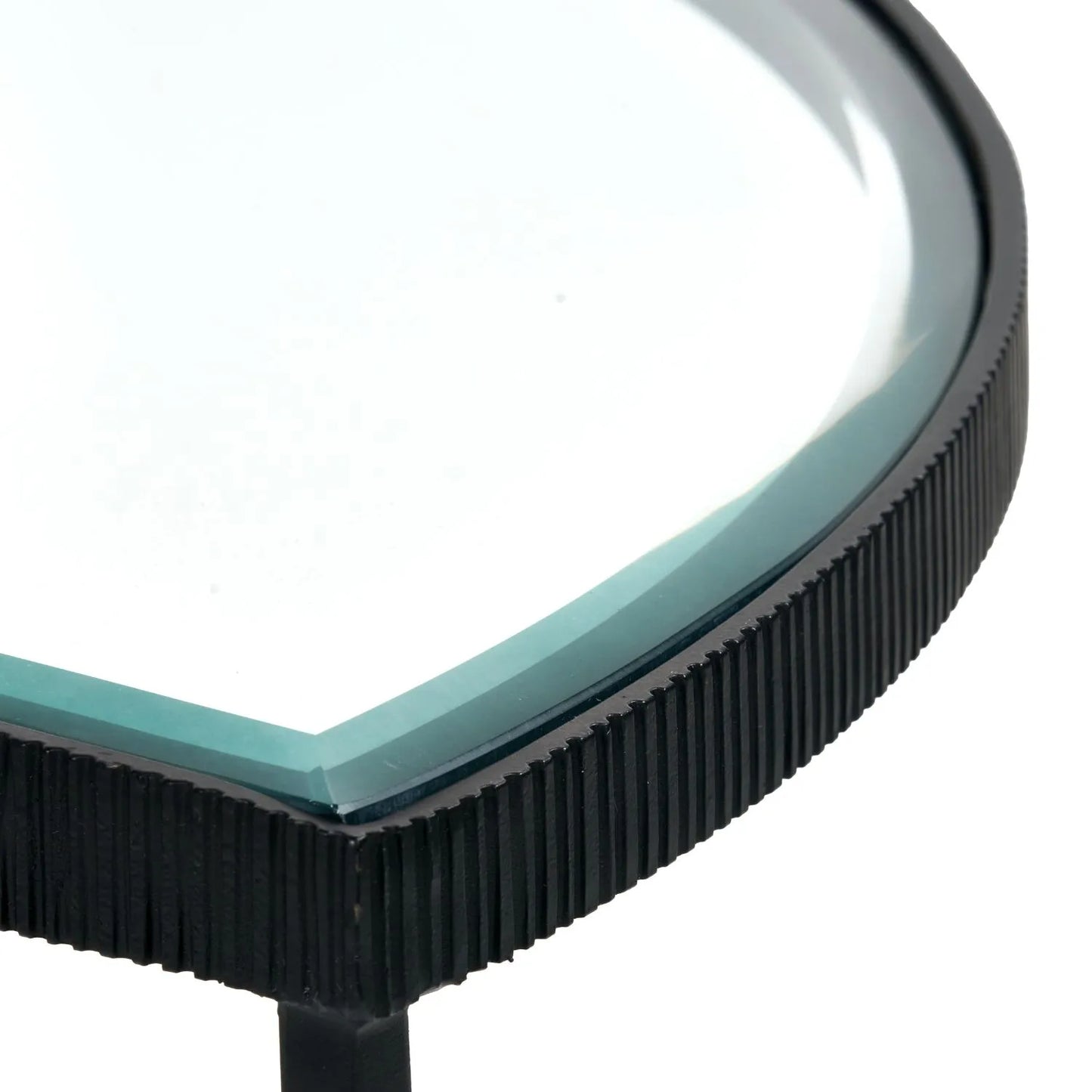 Set Of 2 Black Half Moon Glass Coffee Tables With Bevelled Glass Tops & Black Metal Frame | Click Style