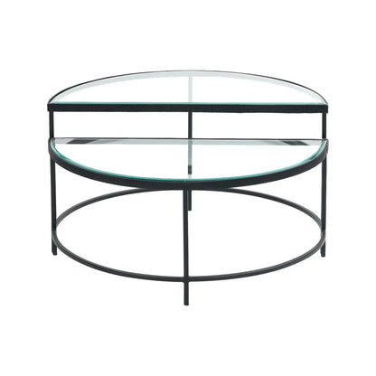 Set Of 2 Black Half Moon Glass Coffee Tables With Bevelled Glass Tops & Black Metal Frame | Click Style